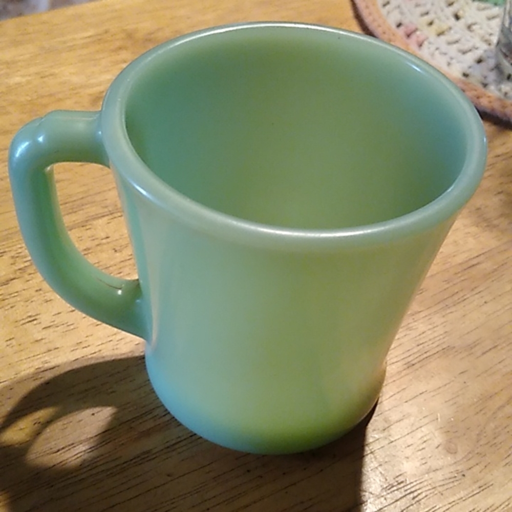 Vintage green jadeite fire king mug